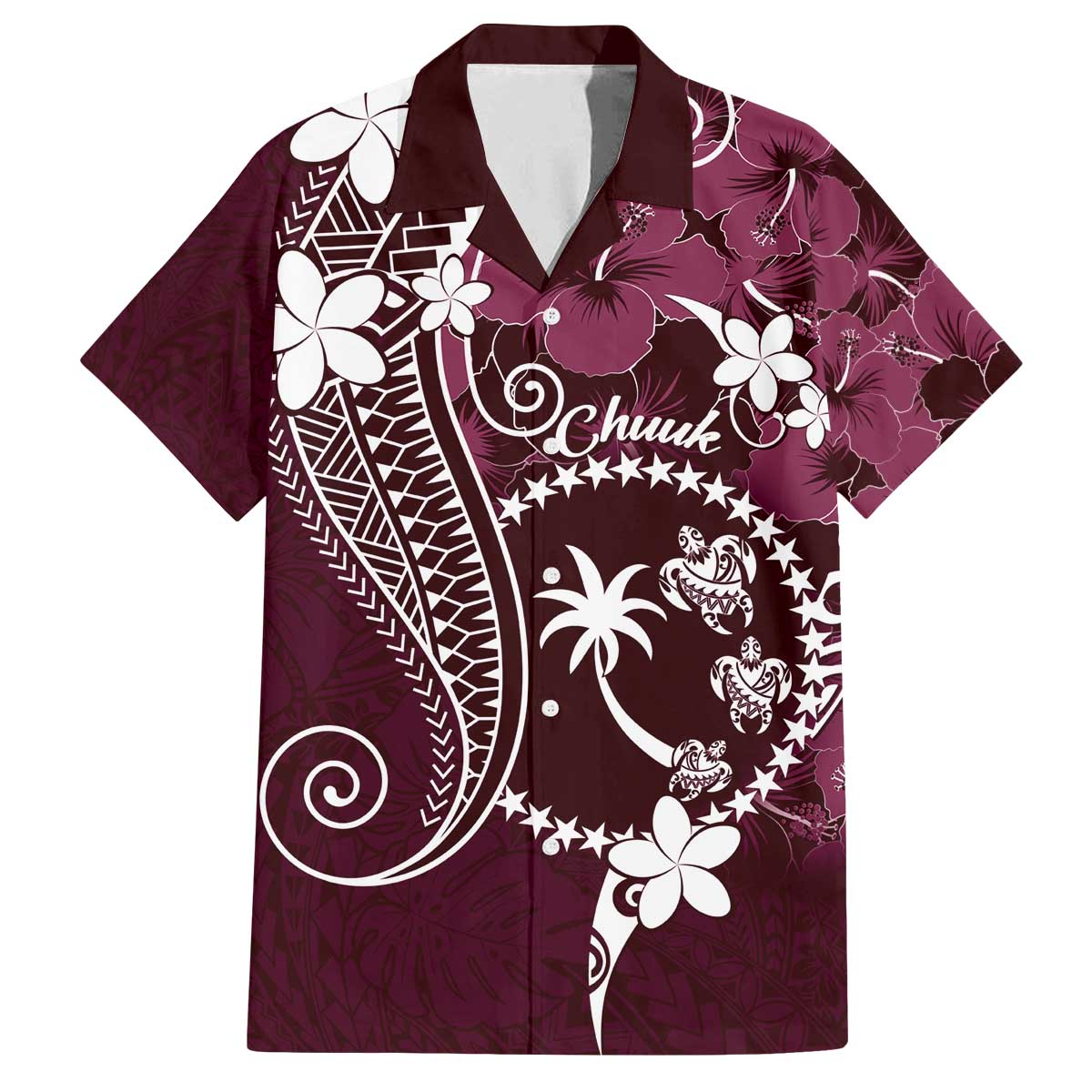 FSM Chuuk Family Matching Off The Shoulder Long Sleeve Dress and Hawaiian Shirt Turtle Tropical Flowers Polynesian - Pink