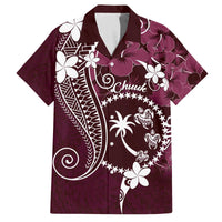 FSM Chuuk Family Matching Off Shoulder Short Dress and Hawaiian Shirt Turtle Tropical Flowers Polynesian - Pink