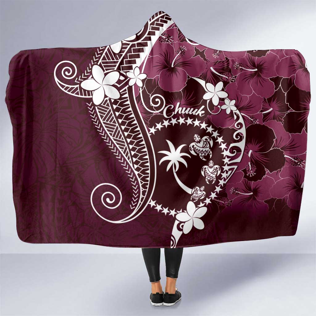 FSM Chuuk Hooded Blanket Turtle Tropical Flowers Polynesian - Pink LT14 One Size Pink - Polynesian Pride