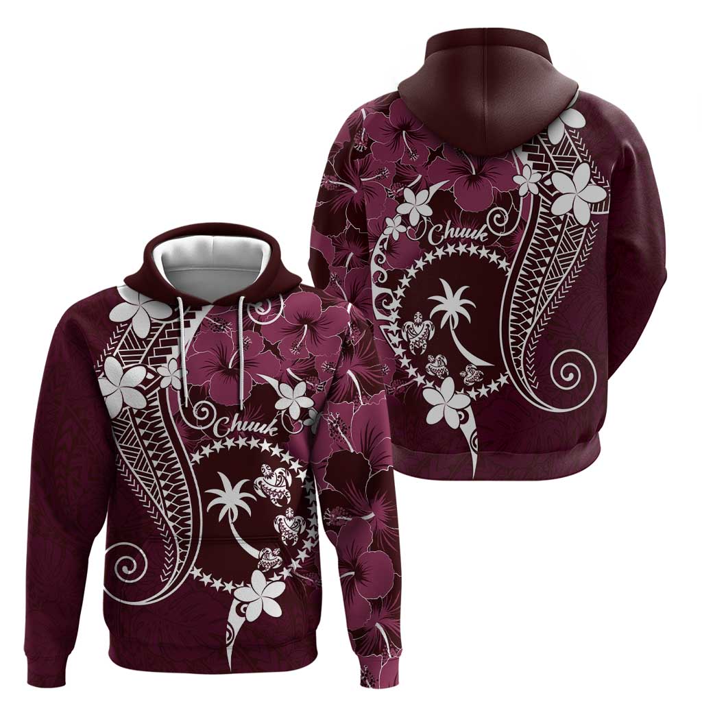 FSM Chuuk Hoodie Turtle Tropical Flowers Polynesian - Pink