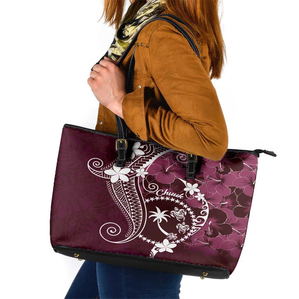 FSM Chuuk Leather Tote Bag Turtle Tropical Flowers Polynesian - Pink LT14 Pink - Polynesian Pride