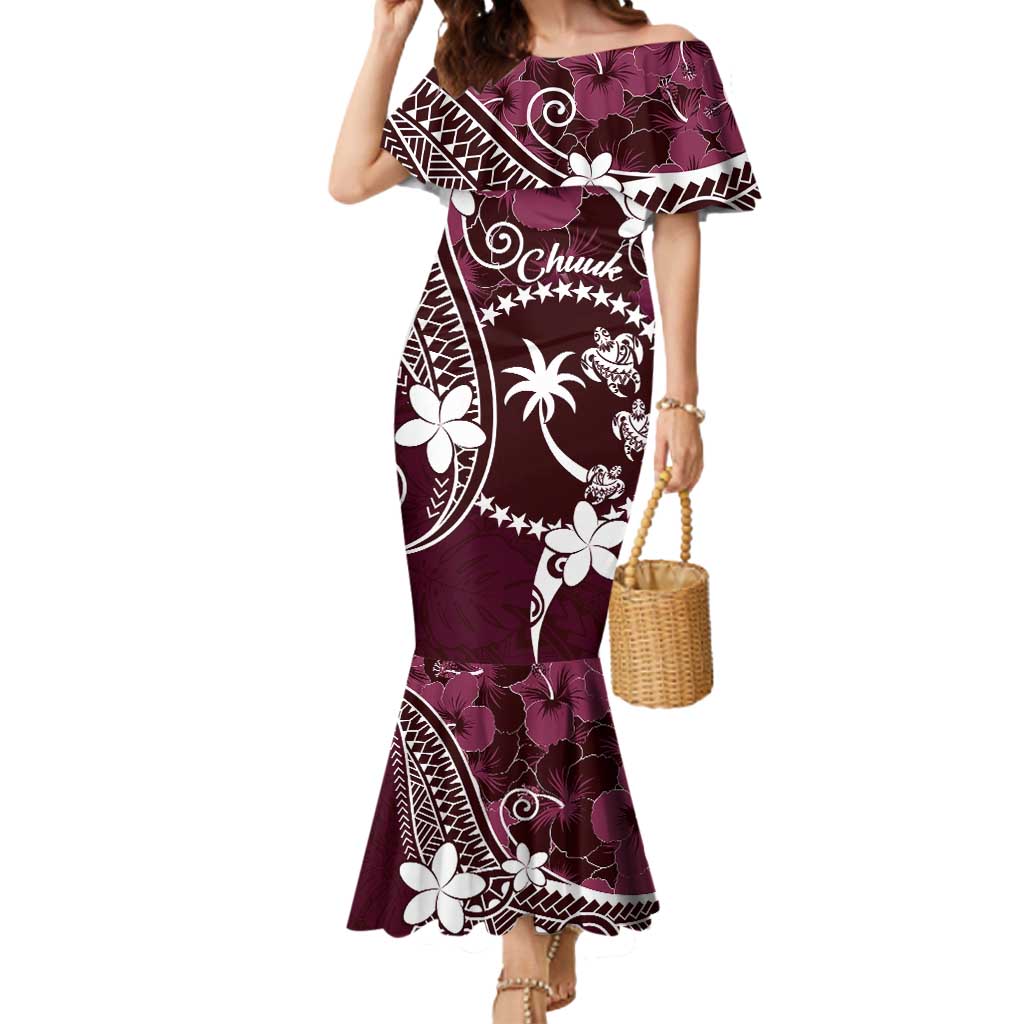 FSM Chuuk Mermaid Dress Turtle Tropical Flowers Polynesian - Pink LT14 Women Pink - Polynesian Pride
