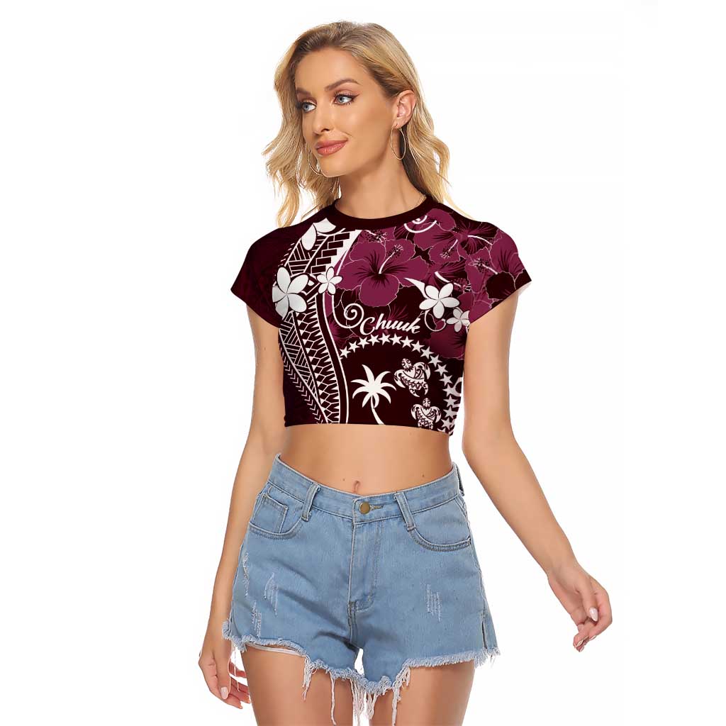 FSM Chuuk Raglan Cropped T Shirt Turtle Tropical Flowers Polynesian - Pink LT14 Female Pink - Polynesian Pride