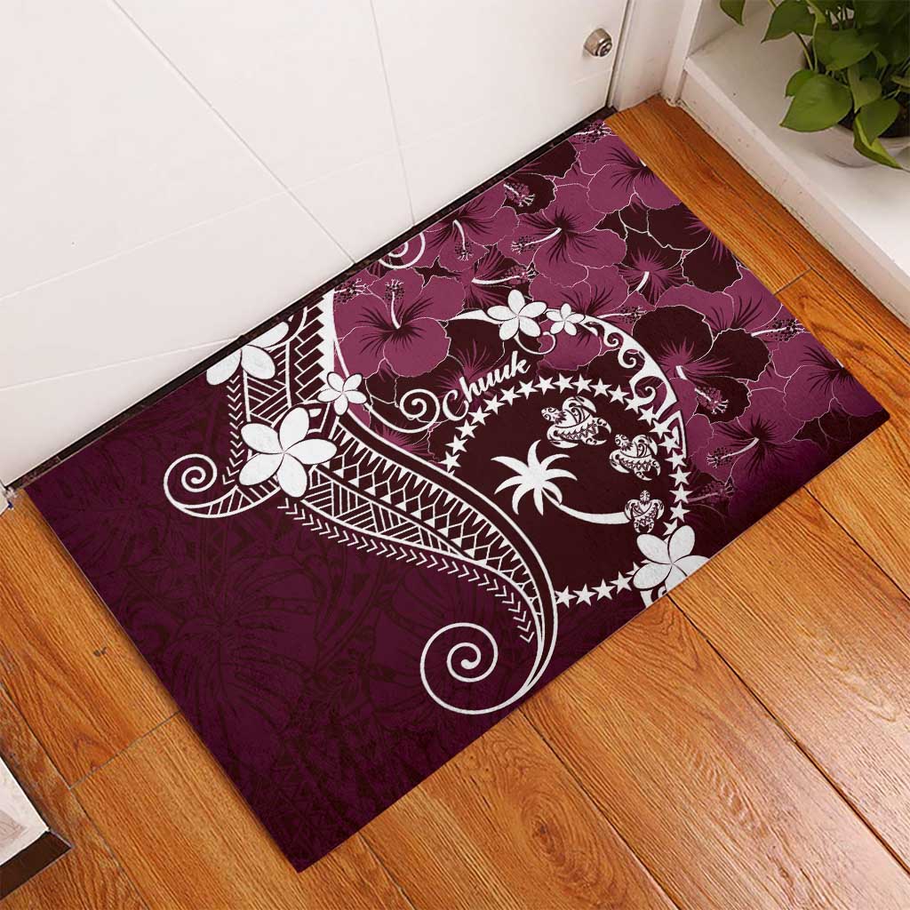 FSM Chuuk Rubber Doormat Turtle Tropical Flowers Polynesian - Pink