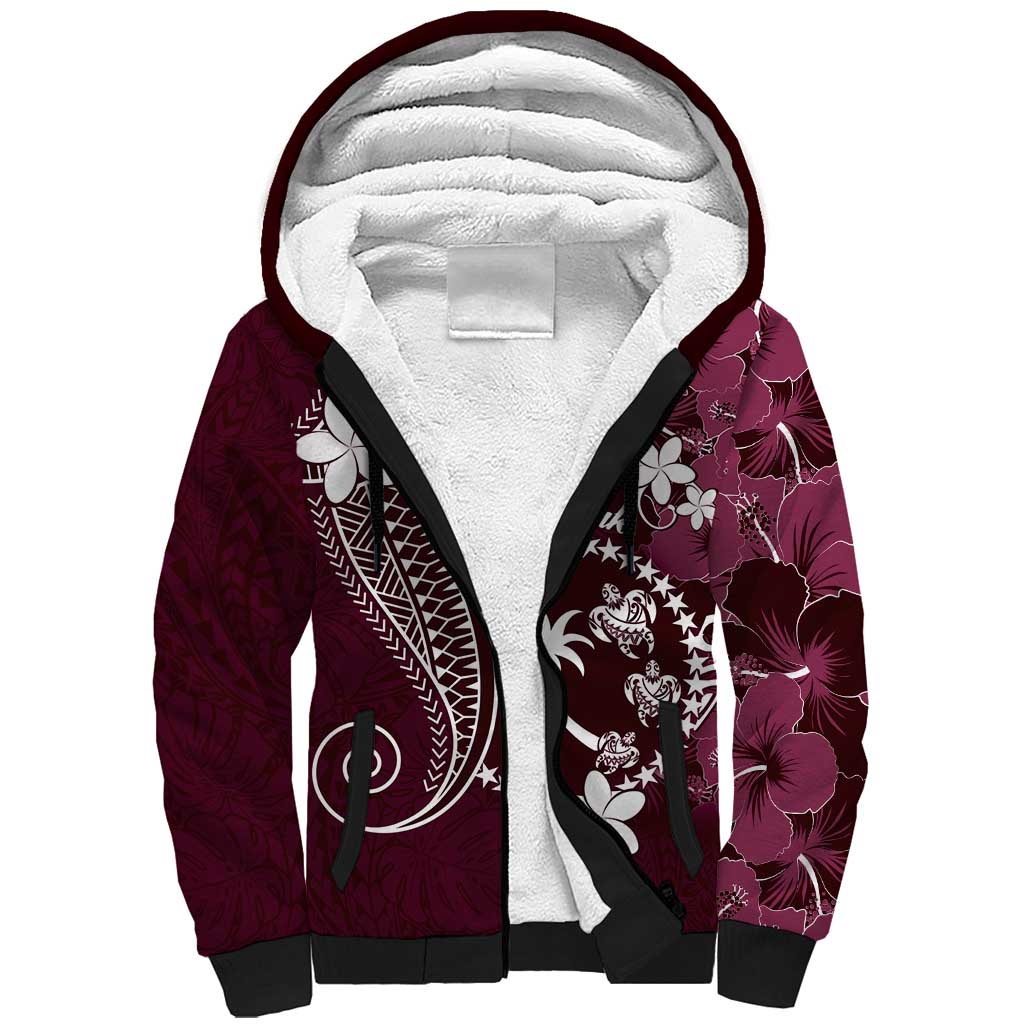 FSM Chuuk Sherpa Hoodie Turtle Tropical Flowers Polynesian - Pink LT14 Unisex Pink - Polynesian Pride