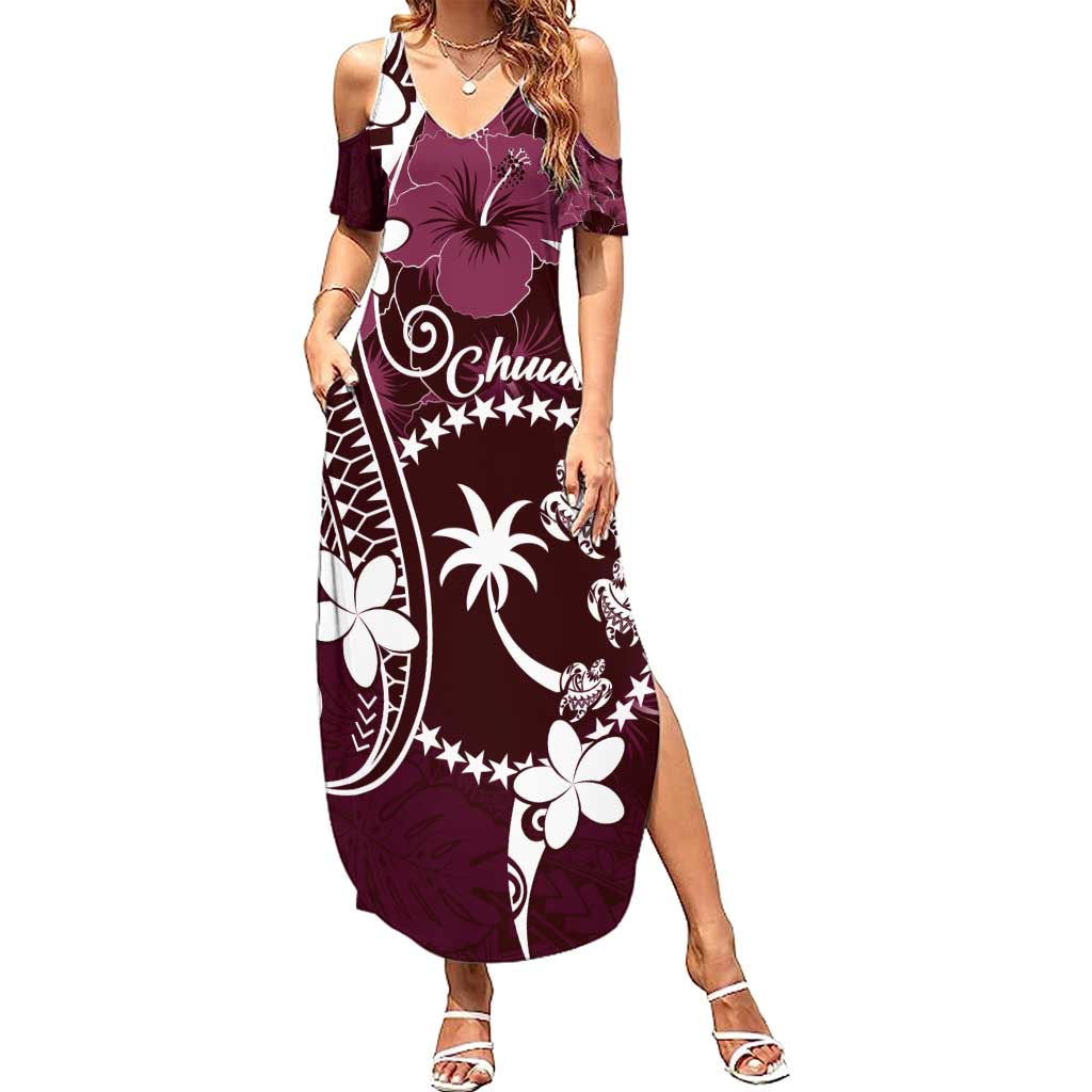 FSM Chuuk Summer Maxi Dress Turtle Tropical Flowers Polynesian - Pink LT14 Women Pink - Polynesian Pride