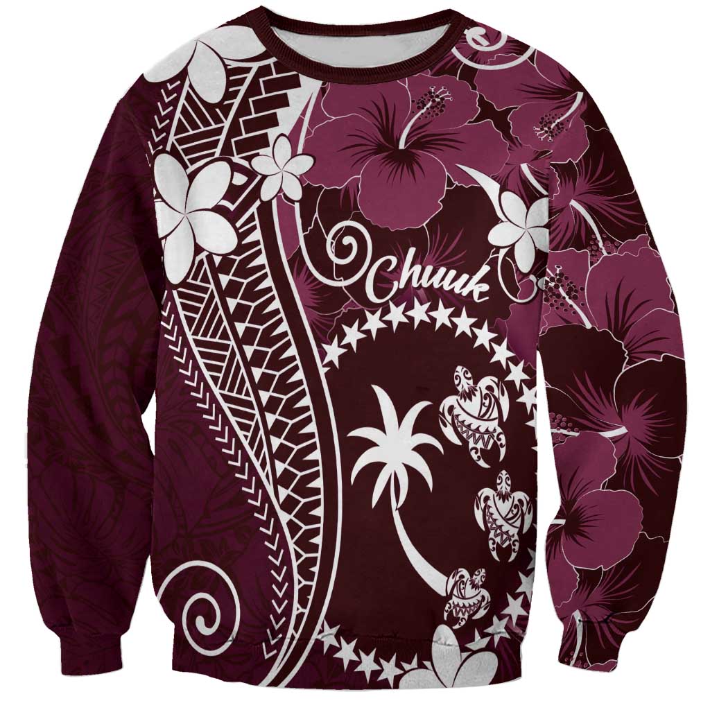 FSM Chuuk Sweatshirt Turtle Tropical Flowers Polynesian - Pink LT14 Unisex Pink - Polynesian Pride