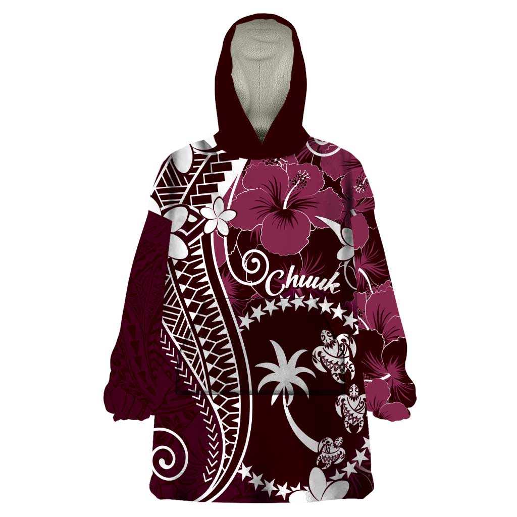 FSM Chuuk Wearable Blanket Hoodie Turtle Tropical Flowers Polynesian - Pink LT14 One Size Pink - Polynesian Pride