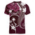 FSM Chuuk Women V-Neck T-Shirt Turtle Tropical Flowers Polynesian - Pink
