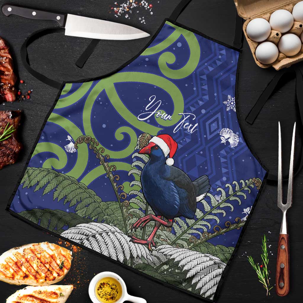 Personalized New Zealand Pukeko Christmas Apron Meri Kirihimete Taniko Ponga Koru Blue - Polynesian Pride