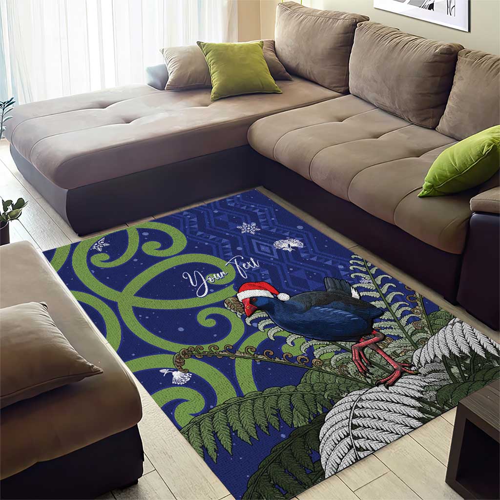 Personalized New Zealand Pukeko Christmas Area Rug Meri Kirihimete Taniko Ponga Koru Blue - Polynesian Pride