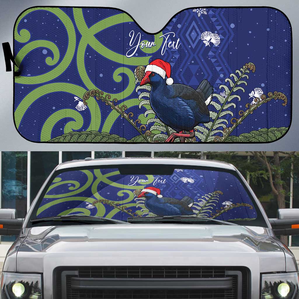 Personalized New Zealand Pukeko Christmas Auto Sun Shade Meri Kirihimete Taniko Ponga Koru Blue - Polynesian Pride