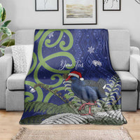 Personalized New Zealand Pukeko Christmas Blanket Meri Kirihimete Taniko Ponga Koru Blue - Polynesian Pride