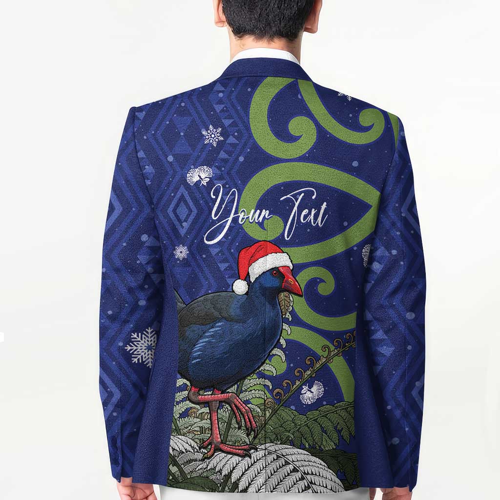 Personalized New Zealand Pukeko Christmas Blazer Meri Kirihimete Taniko Ponga Koru Blue - Polynesian Pride