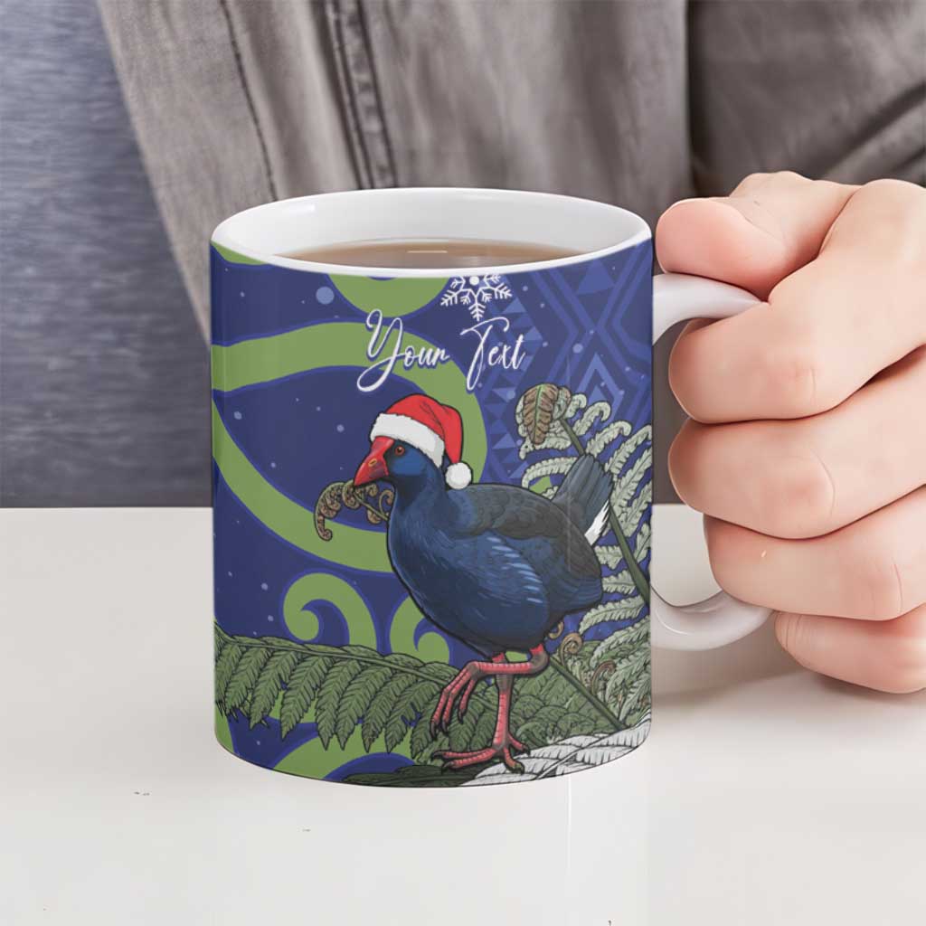 Personalized New Zealand Pukeko Christmas Ceramic Mug Meri Kirihimete Taniko Ponga Koru Blue - Polynesian Pride