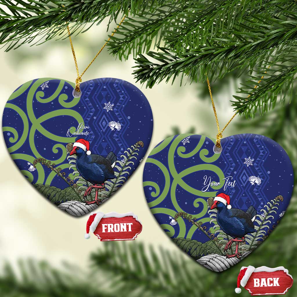 Personalized New Zealand Pukeko Christmas Ceramic Ornament Meri Kirihimete Taniko Ponga Koru Blue - Polynesian Pride