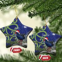 Personalized New Zealand Pukeko Christmas Ceramic Ornament Meri Kirihimete Taniko Ponga Koru Blue - Polynesian Pride