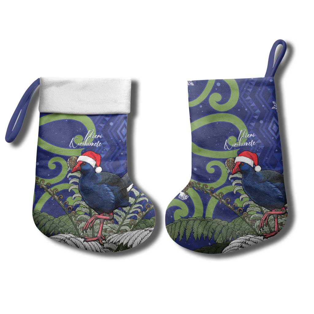 Personalized New Zealand Pukeko Christmas Stocking Meri Kirihimete Taniko Ponga Koru Blue - Polynesian Pride