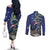 Personalized New Zealand Pukeko Christmas Couples Matching Off The Shoulder Long Sleeve Dress and Long Sleeve Button Shirt Meri Kirihimete Taniko Ponga Koru Blue - Polynesian Pride