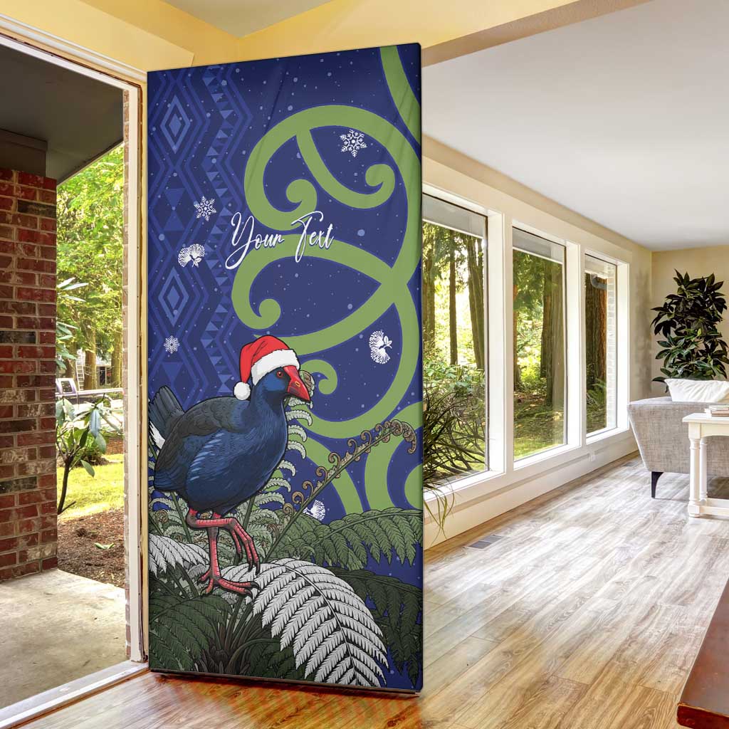 Personalized New Zealand Pukeko Christmas Door Cover Meri Kirihimete Taniko Ponga Koru Blue - Polynesian Pride