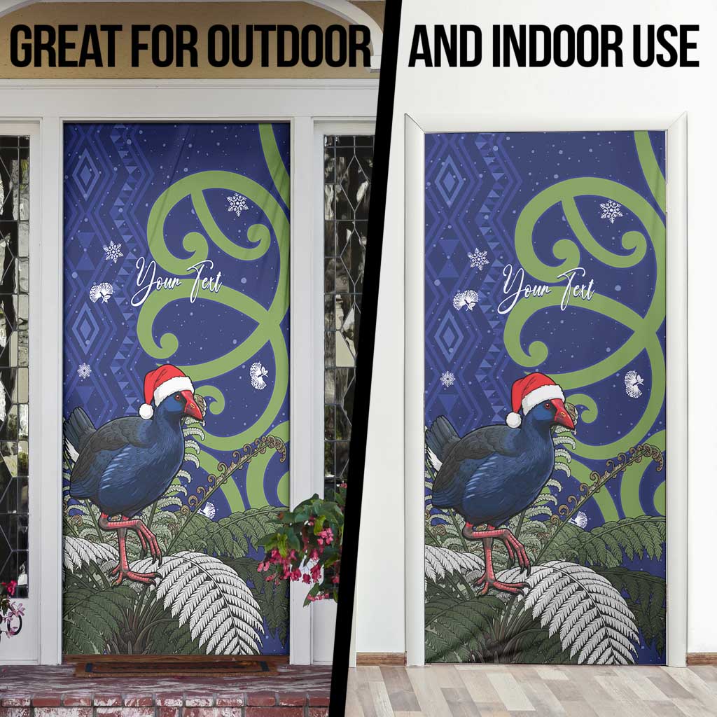 Personalized New Zealand Pukeko Christmas Door Cover Meri Kirihimete Taniko Ponga Koru Blue - Polynesian Pride