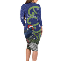 Personalized New Zealand Pukeko Christmas Family Matching Long Sleeve Bodycon Dress and Hawaiian Shirt Meri Kirihimete Taniko Ponga Koru Blue - Polynesian Pride