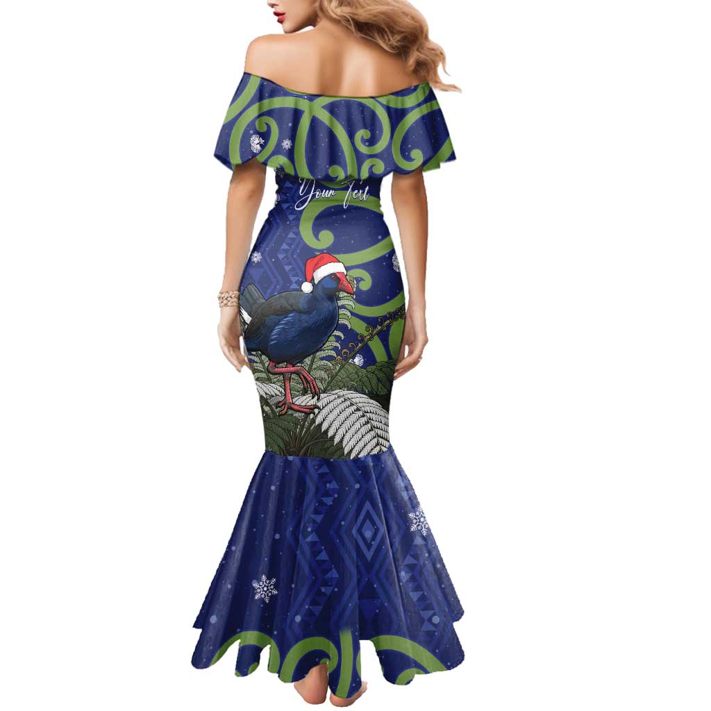 Personalized New Zealand Pukeko Christmas Family Matching Mermaid Dress and Hawaiian Shirt Meri Kirihimete Taniko Ponga Koru Blue - Polynesian Pride