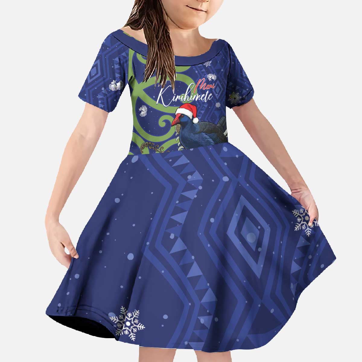 Personalized New Zealand Pukeko Christmas Family Matching Off The Shoulder Long Sleeve Dress and Hawaiian Shirt Meri Kirihimete Taniko Ponga Koru Blue - Polynesian Pride