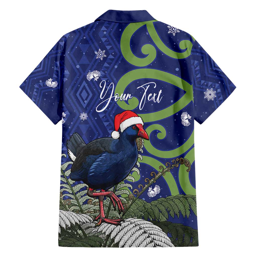 Personalized New Zealand Pukeko Christmas Family Matching Off Shoulder Maxi Dress and Hawaiian Shirt Meri Kirihimete Taniko Ponga Koru Blue - Polynesian Pride