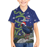 Personalized New Zealand Pukeko Christmas Family Matching Puletasi and Hawaiian Shirt Meri Kirihimete Taniko Ponga Koru Blue - Polynesian Pride