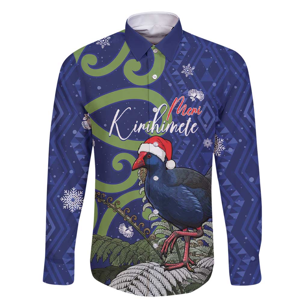 Personalized New Zealand Pukeko Christmas Family Matching Short Sleeve Bodycon Dress and Hawaiian Shirt Meri Kirihimete Taniko Ponga Koru Blue - Polynesian Pride