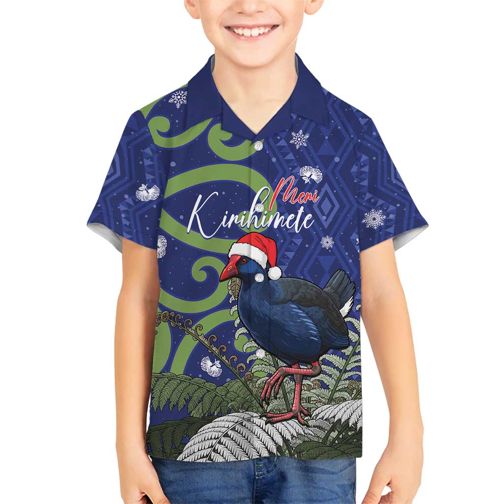 Personalized New Zealand Pukeko Christmas Family Matching Summer Maxi Dress and Hawaiian Shirt Meri Kirihimete Taniko Ponga Koru Blue - Polynesian Pride