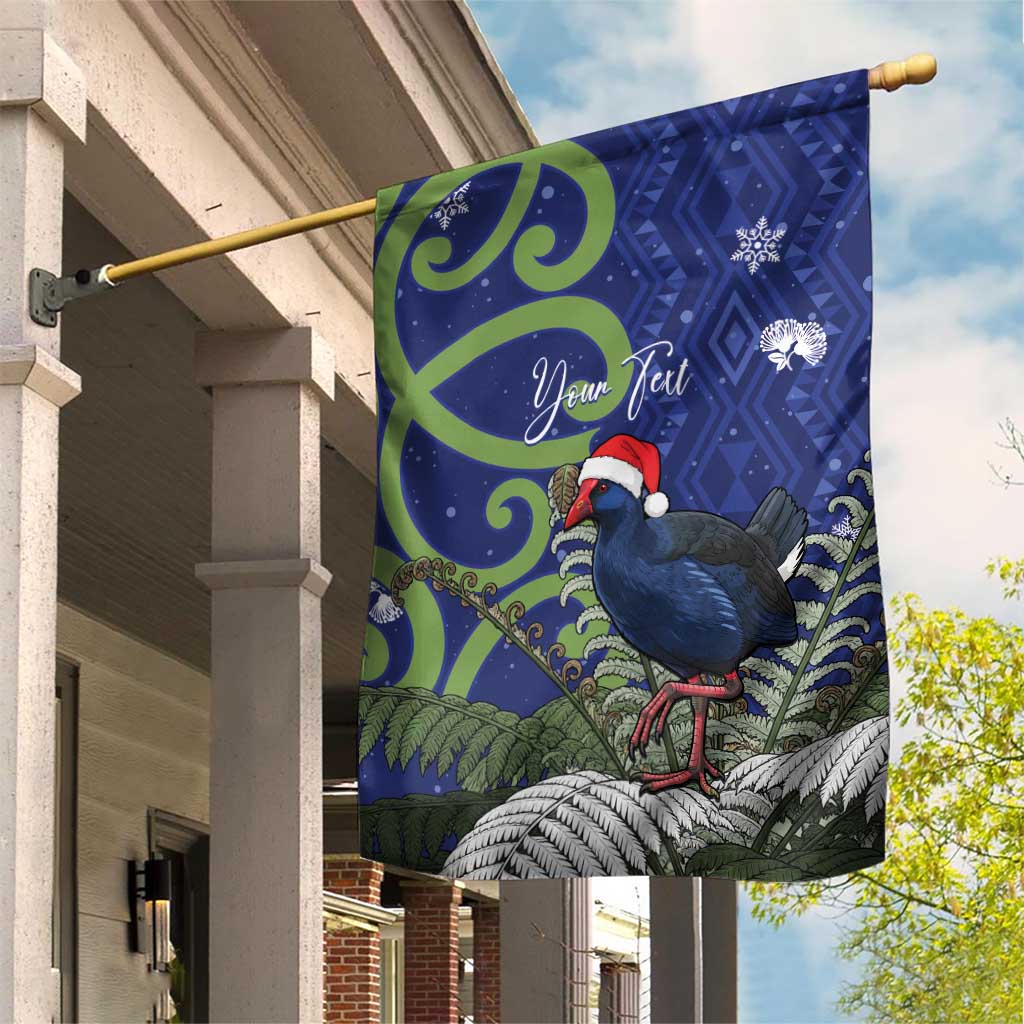 Personalized New Zealand Pukeko Christmas Garden Flag Meri Kirihimete Taniko Ponga Koru Blue - Polynesian Pride