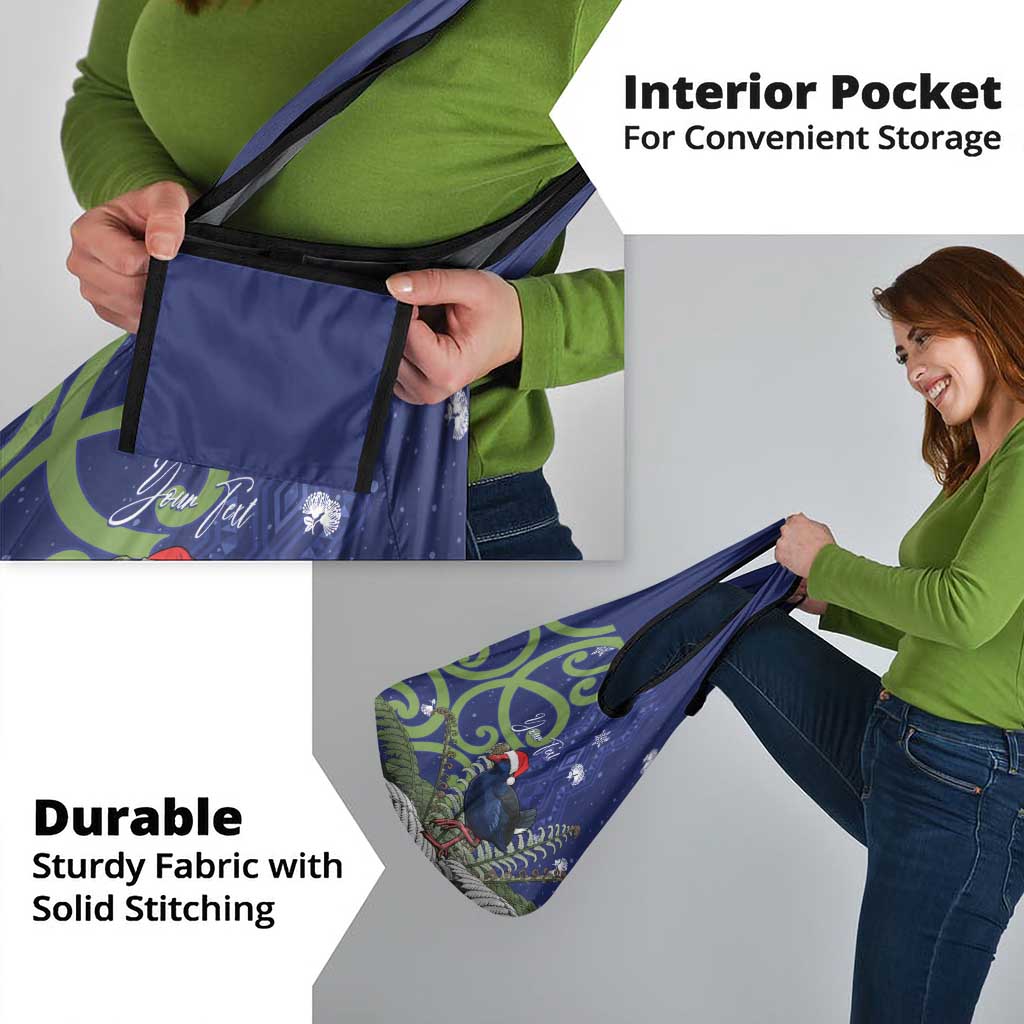 Personalized New Zealand Pukeko Christmas Grocery Bag Meri Kirihimete Taniko Ponga Koru Blue - Polynesian Pride