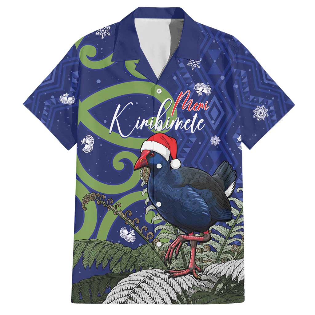 Personalized New Zealand Pukeko Christmas Hawaiian Shirt Meri Kirihimete Taniko Ponga Koru Blue - Polynesian Pride