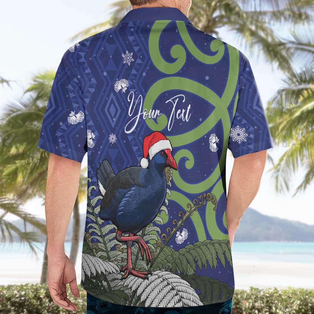 Personalized New Zealand Pukeko Christmas Hawaiian Shirt Meri Kirihimete Taniko Ponga Koru Blue - Polynesian Pride