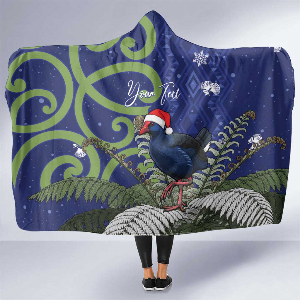 Personalized New Zealand Pukeko Christmas Hooded Blanket Meri Kirihimete Taniko Ponga Koru Blue - Polynesian Pride
