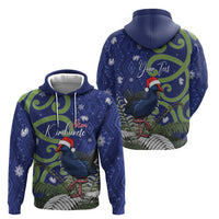 Personalized New Zealand Pukeko Christmas Hoodie Meri Kirihimete Taniko Ponga Koru Blue - Polynesian Pride