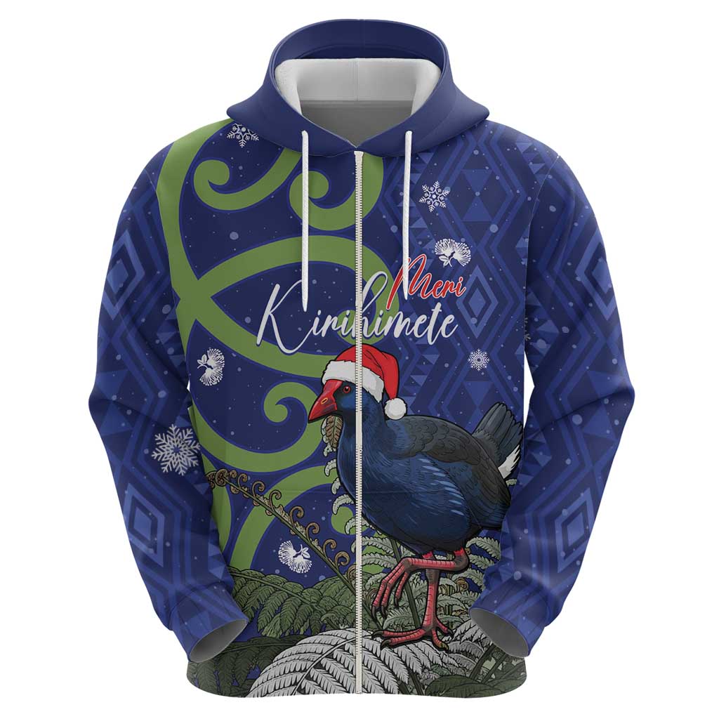 Personalized New Zealand Pukeko Christmas Hoodie Meri Kirihimete Taniko Ponga Koru Blue - Polynesian Pride