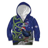 Personalized New Zealand Pukeko Christmas Kid Hoodie Meri Kirihimete Taniko Ponga Koru Blue - Polynesian Pride