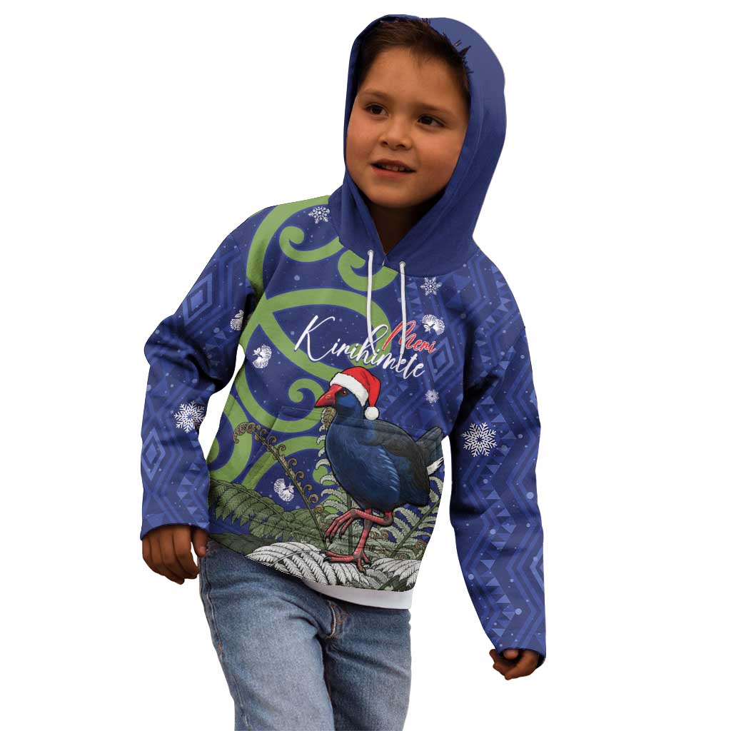 Personalized New Zealand Pukeko Christmas Kid Hoodie Meri Kirihimete Taniko Ponga Koru Blue - Polynesian Pride