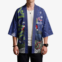 Personalized New Zealand Pukeko Christmas Kimono Meri Kirihimete Taniko Ponga Koru Blue - Polynesian Pride