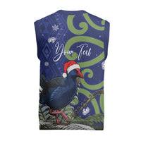 Personalized New Zealand Pukeko Christmas Knitted V-Neck Vest Meri Kirihimete Taniko Ponga Koru Blue - Polynesian Pride