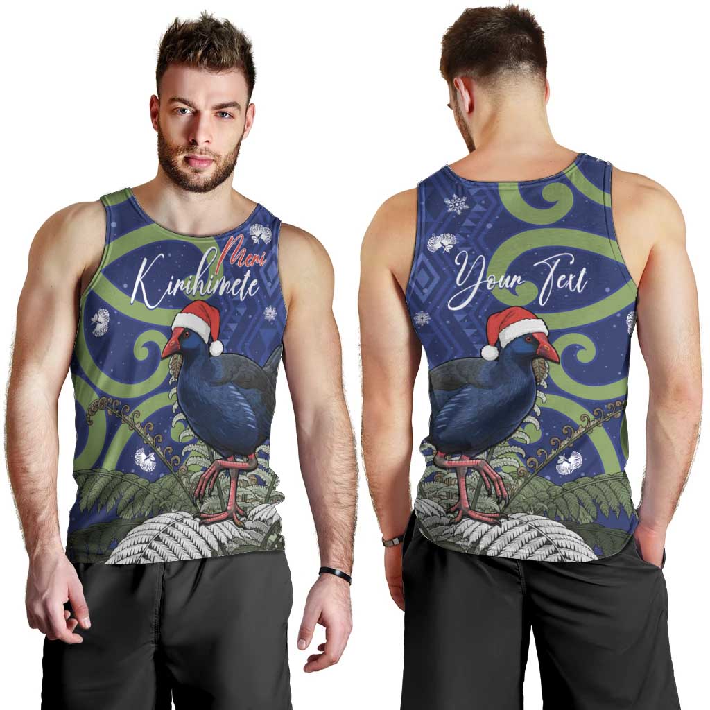 Personalized New Zealand Pukeko Christmas Men Tank Top Meri Kirihimete Taniko Ponga Koru Blue - Polynesian Pride