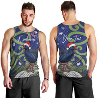 Personalized New Zealand Pukeko Christmas Men Tank Top Meri Kirihimete Taniko Ponga Koru Blue - Polynesian Pride
