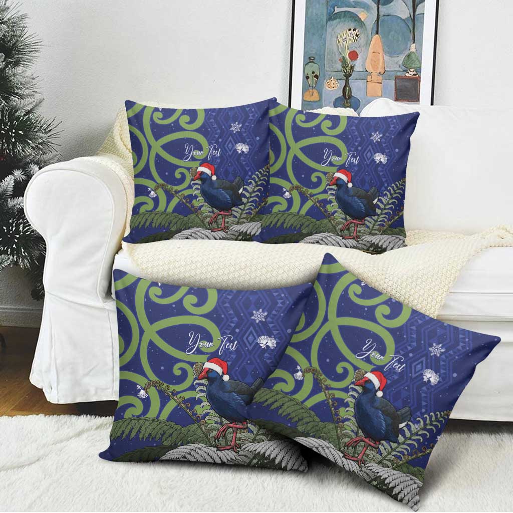 Personalized New Zealand Pukeko Christmas Pillow Cover Meri Kirihimete Taniko Ponga Koru Blue - Polynesian Pride
