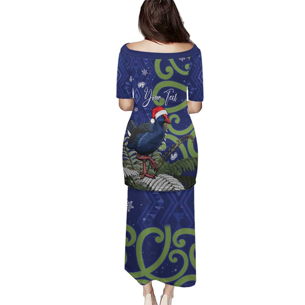 Personalized New Zealand Pukeko Christmas Puletasi Meri Kirihimete Taniko Ponga Koru Blue - Polynesian Pride