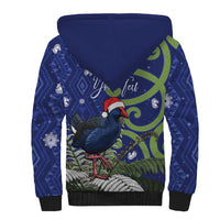 Personalized New Zealand Pukeko Christmas Sherpa Hoodie Meri Kirihimete Taniko Ponga Koru Blue - Polynesian Pride