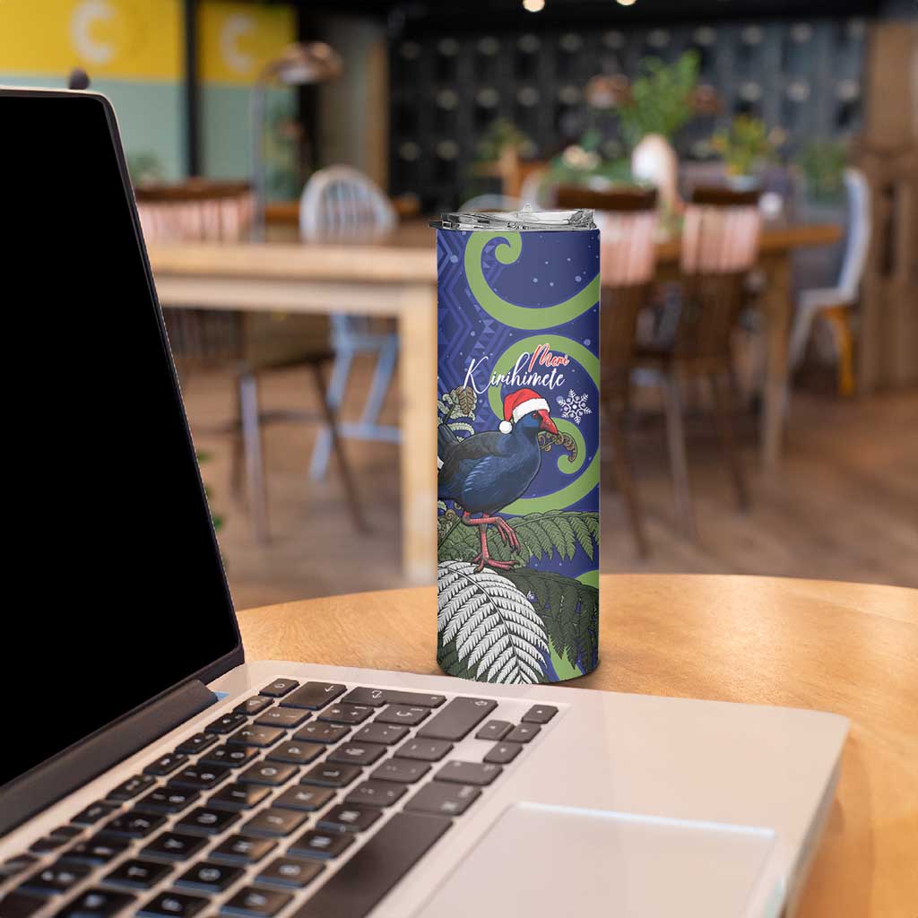 Personalized New Zealand Pukeko Christmas Skinny Tumbler Meri Kirihimete Taniko Ponga Koru Blue - Polynesian Pride