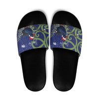 Personalized New Zealand Pukeko Christmas Slide Sandals Meri Kirihimete Taniko Ponga Koru Blue - Polynesian Pride